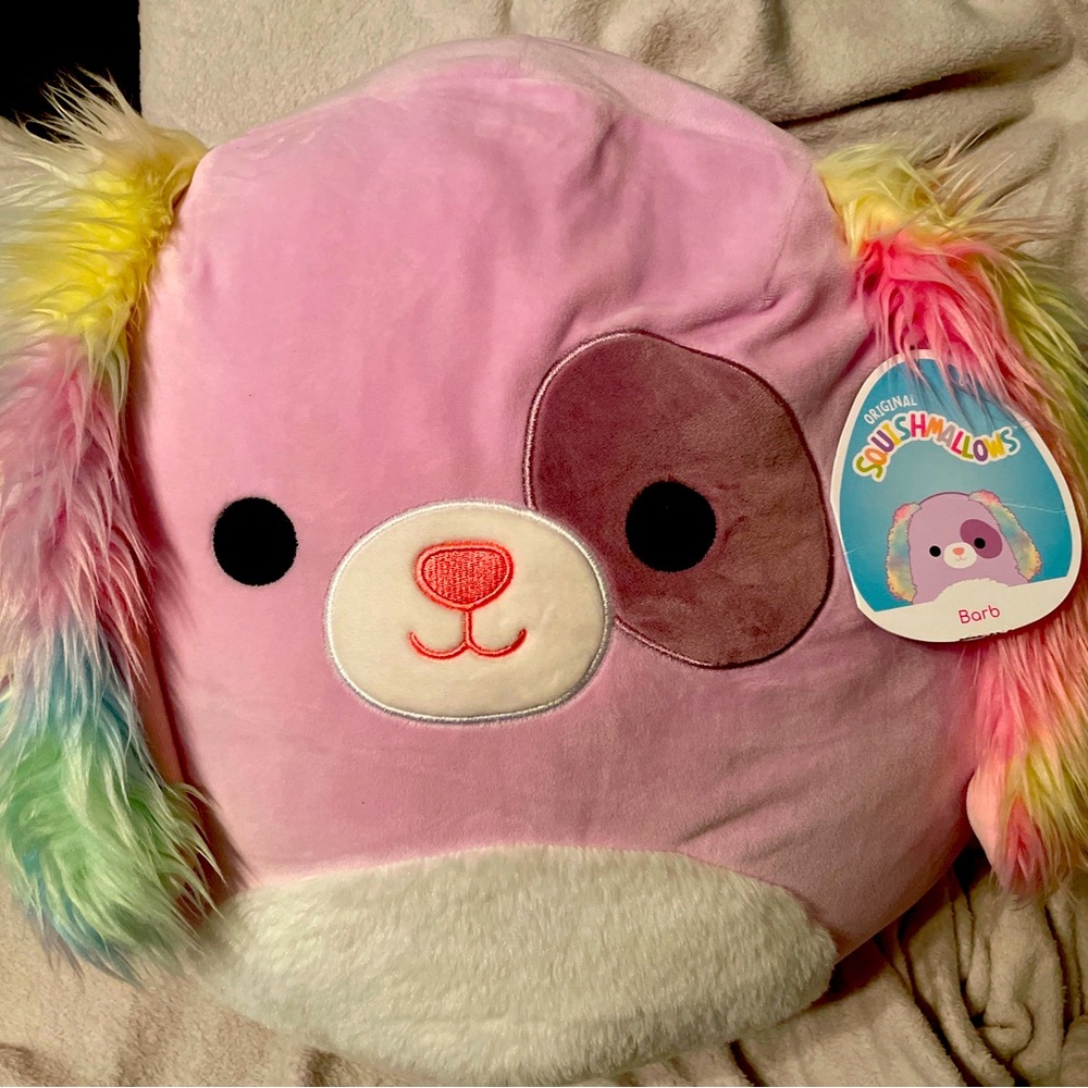 NWT Squishmallow Barb The Dog 16" Plush Toy Exclusive Pink Rainbow Ears Rare New